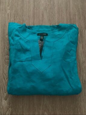 Lauren Ralph Lauren Teal Tunic-Style Linen Women’s Top